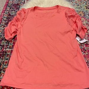 Kate spade ruched sleeve top in bright coral NWT